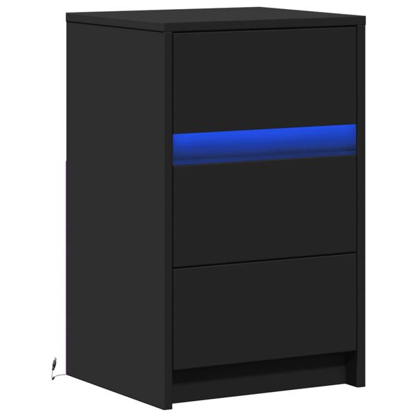 vidaXL Nočna omarica z LED lučkami črn inženirski les