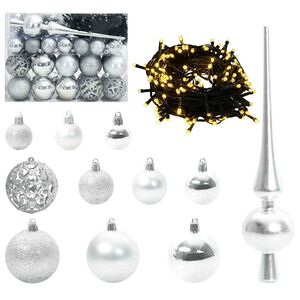 vidaXL Set božičnih okraskov 61 kos 150 LED Toplo bela &Oslash; 6 cm
