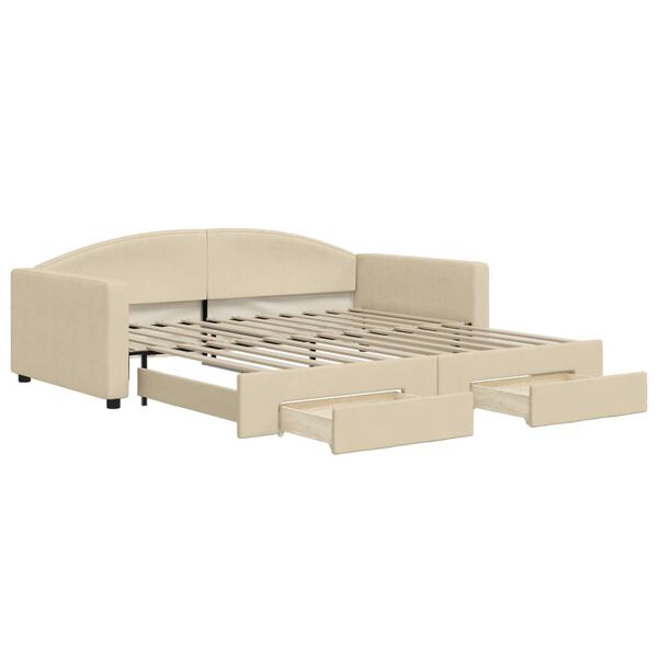 vidaXL Izvlečna dnevna postelja s predali krem 100x200 cm blago