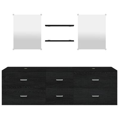 vidaXL Kopalniško pohištvo 5 kosov črne barve inženirski les