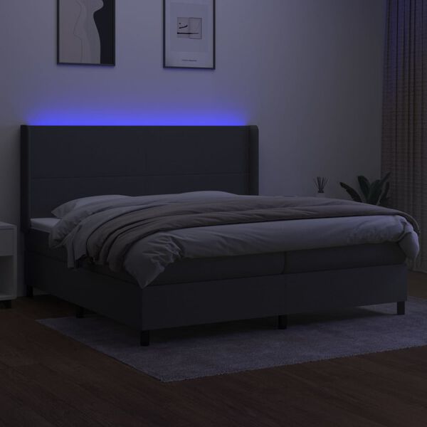 vidaXL Box spring postelja z vzmetnico LED temno siva 200x200 cm blago