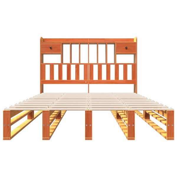 vidaXL Knjižna postelja brez vzmetnice vošč. rjava 150x200 cm borovina