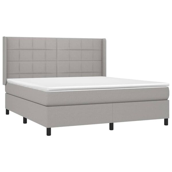 vidaXL Box spring postelja z vzmetnico LED sv. siva 180x200 cm blago