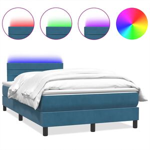 vidaXL Box spring postelja z vzmetnico LED temno modra 120x210 cm žamet