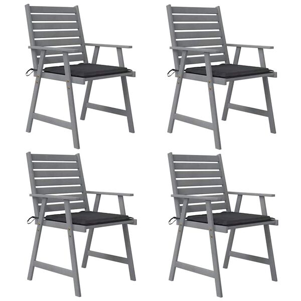 vidaXL Zunanji jedilni stoli z blazinami 4 kosi trden akacijev les