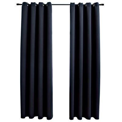 vidaXL Zatemnitvene zavese s kovinskimi obročki 2 kosa črne 140x225 cm