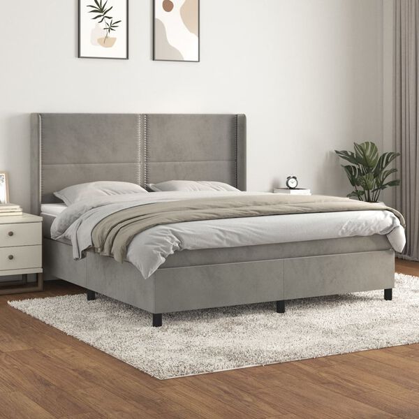 vidaXL Box spring postelja z vzmetnico svetlo siva 160x200 cm žamet