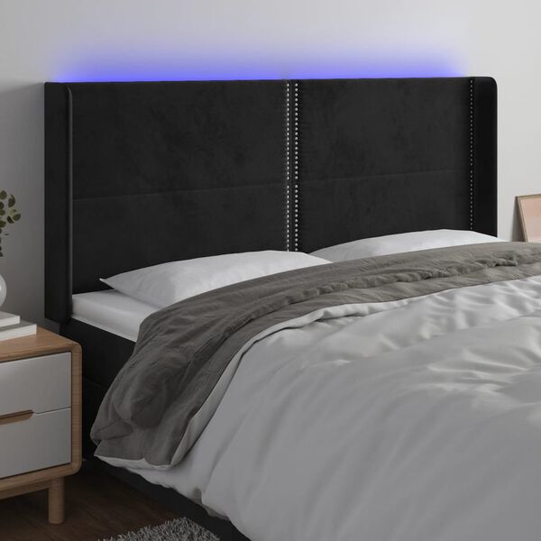 vidaXL LED posteljno vzglavje črno 183x16x118/128 cm žamet