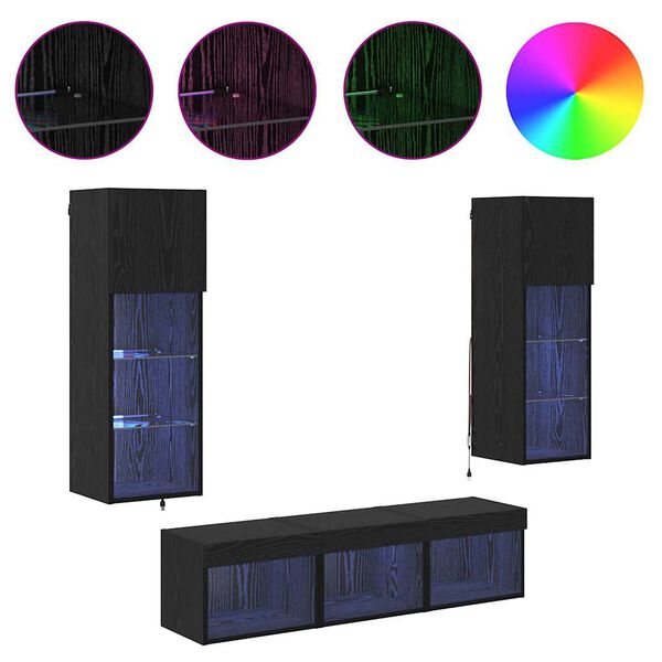 vidaXL TV stenske enote 5 pcs Črna Orehovina Konstruiran les