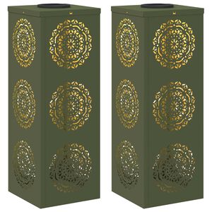 vidaXL Solarno LED svetilo za pot 2 pcs Oljčno zelena Medenina