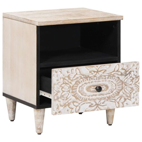 vidaXL Posteljna omarica Bela 40 x 33 x 46 cm Masiven les manga