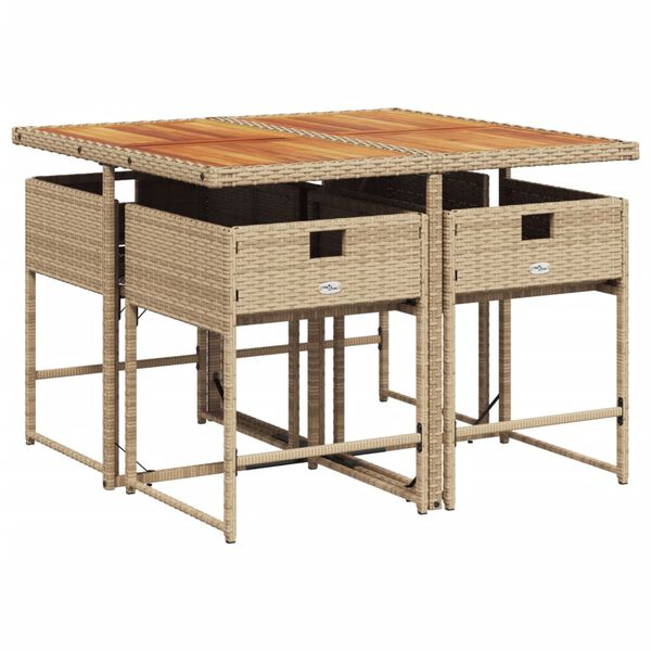 vidaXL Vrtna jedilna garnitura 5-delna z blazinami bež poli ratan