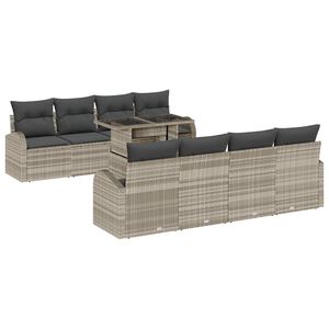 vidaXL Vrtna sedežna garnitura 9 pcs Svetlo siva poli ratan