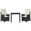 vidaXL Komplet za jedilnico v vrtu z blazino 3 pcs Črna poli ratan