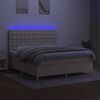 vidaXL Box spring postelja z vzmetnico LED krem 160x200 cm blago