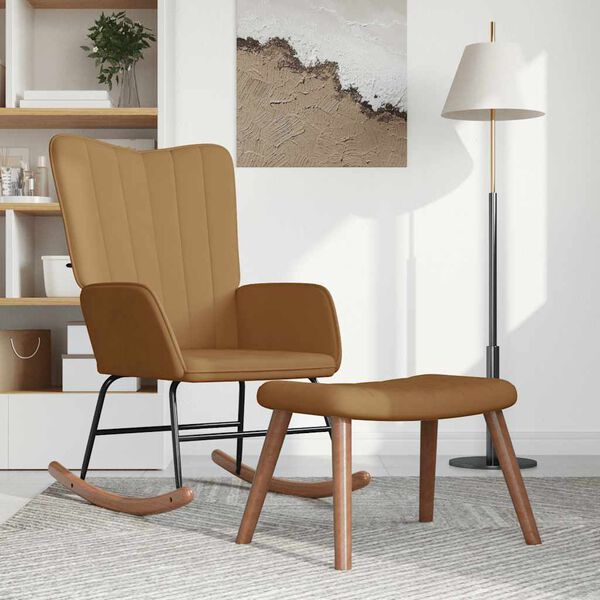 vidaXL Gugalni stol s stolčkom rjav žamet