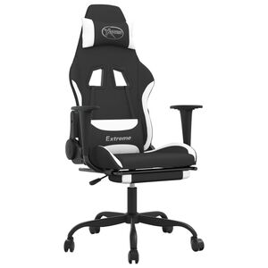 vidaXL Gaming stol z oporo za noge črno in belo blago