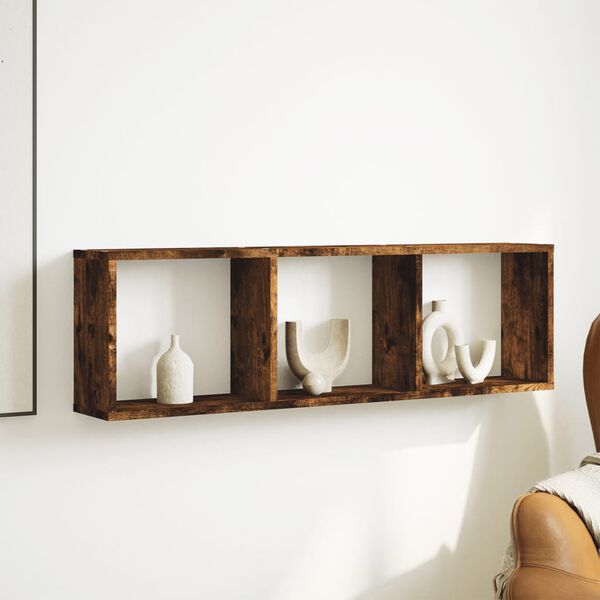 vidaXL Stenska omarica 100x16x30 cm dimljeni hrast inženirski les