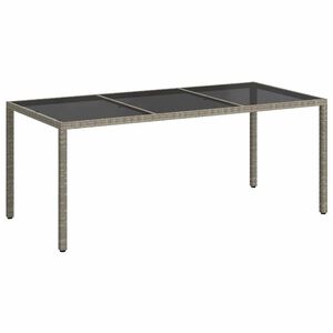 vidaXL Vrtna miza siva 190x90x75 cm kaljeno steklo in poli ratan