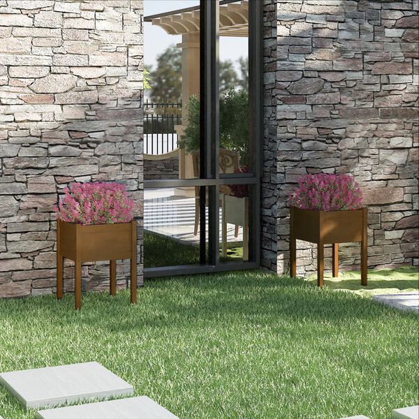 vidaXL Vrtno cvetlično korito 2 kosa medeno rjavo 50x50x70 cm borovina