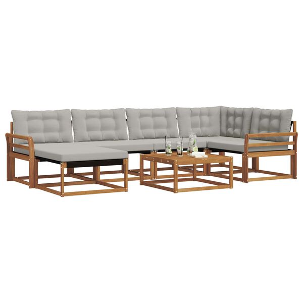 vidaXL Zunanja garnitura za sedenje 7 pcs Naravna in svetlo siva