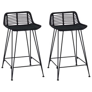vidaXL Barski stol 2 pcs Črna 44 x 45 x 76 cm Rattan in jeklo