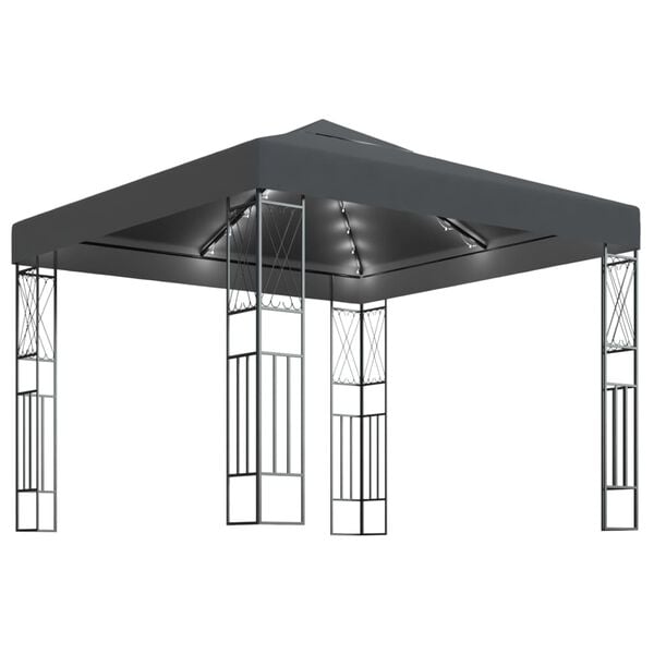 vidaXL Paviljon z LED lučkami 3x3 m antracitno blago