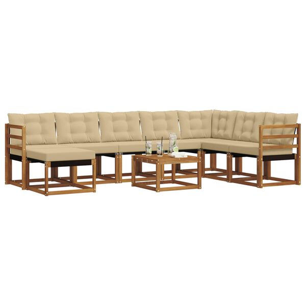 vidaXL Zunanja garnitura za sedenje z blazino 9 pcs Naravna in bež