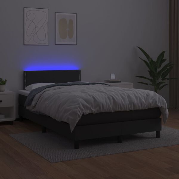 vidaXL Box spring postelja z vzmetnico LED črna 120x200cm umetno usnje