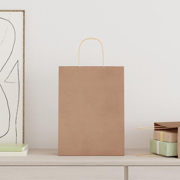 vidaXL Papirnate vrečke 50 kosov z ročaji rjave barve 26x12x35 cm