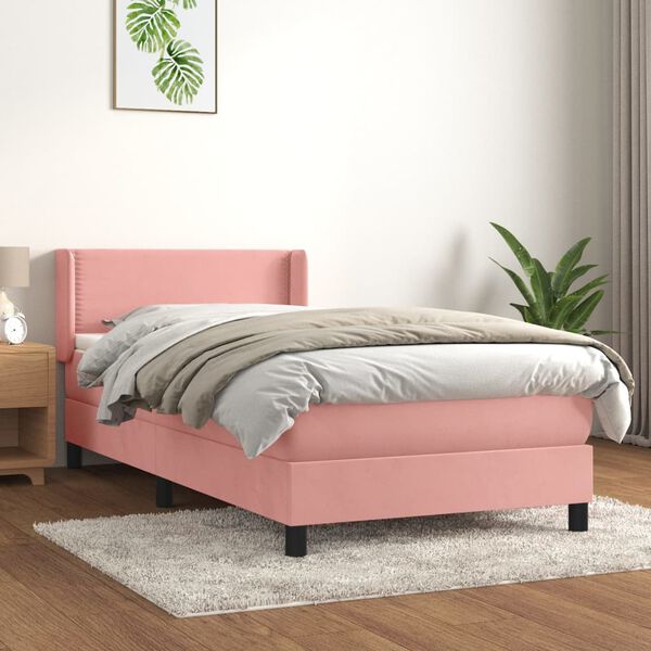 vidaXL Box spring postelja z vzmetnico roza 90x190 cm žamet