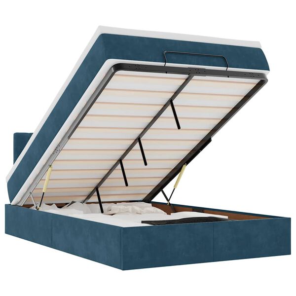 vidaXL Otomanski posteljni okvir z vzmetnico moder 120x200 cm žamet