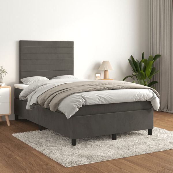 vidaXL Box spring postelja z vzmetnico temno siv 120x190 cm žamet