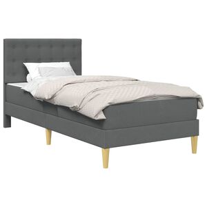 vidaXL Posteljni okvir z vzmetnico Temno siva 90 x 190 cm blago