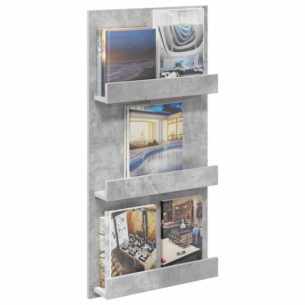 vidaXL Regal za revije Betonsko siva 51 x 11 x 102 cm Konstruiran les
