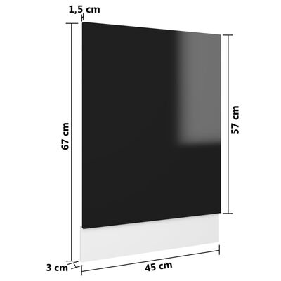 vidaXL Plošča za pomivalni stroj visok sijaj črna 45x3x67 cm