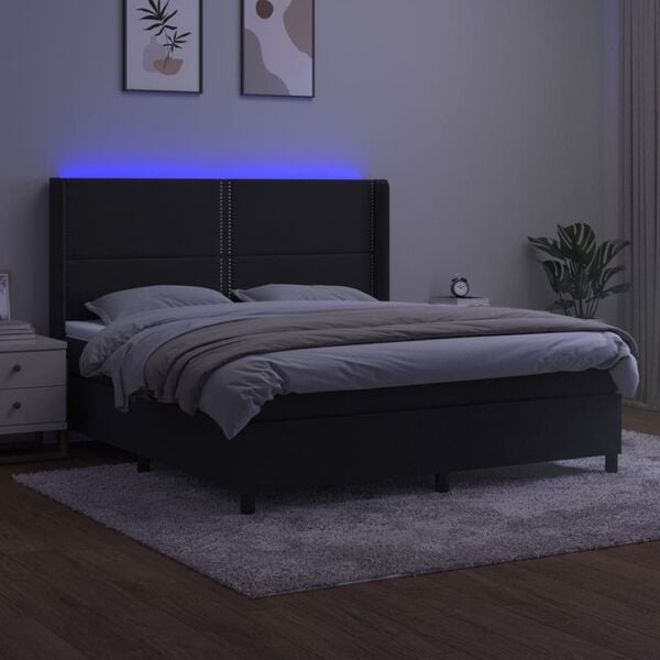 vidaXL Box spring postelja z vzmetnico LED črna 180x200 cm žamet