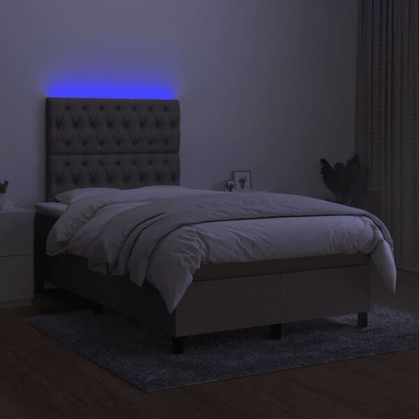 vidaXL Box spring postelja z vzmetnico LED taupe 120x190 cm blago
