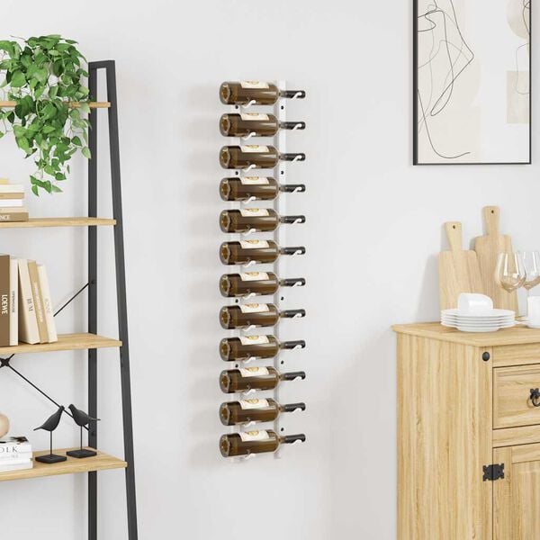 vidaXL Stensko stojalo za vino za 12 steklenic belo železo