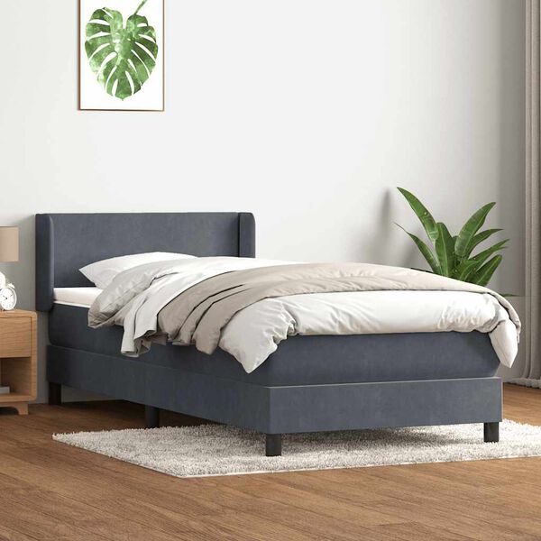vidaXL Box spring postelja z vzmetnico temno siva 80x210 cm žamet