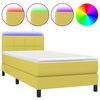 vidaXL Box spring postelja z vzmetnico LED zelena 90x200 cm blago