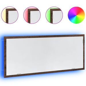 vidaXL LED kopalni&scaron;ko ogledalo rjavi hrast 100x8,5x37 cm inž. les