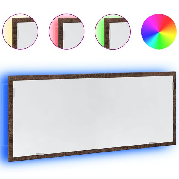 vidaXL LED kopalniško ogledalo rjavi hrast 100x8,5x37 cm inž. les