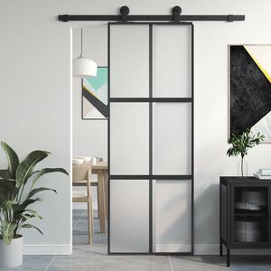 vidaXL Drsna vrata črna 76x205 cm kaljeno steklo in aluminij