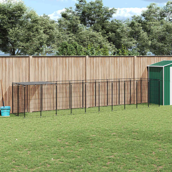 vidaXL Pasji boks črn 6,05 m² jeklo