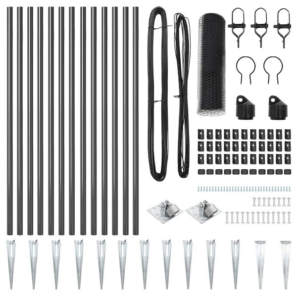 vidaXL Ogrodje s stebri Siva 0.8 x 25 m Jeklo s PVC premazom