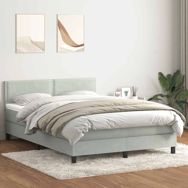 vidaXL Box spring postelja z vzmetnico svetlo siva 140x210 cm žamet