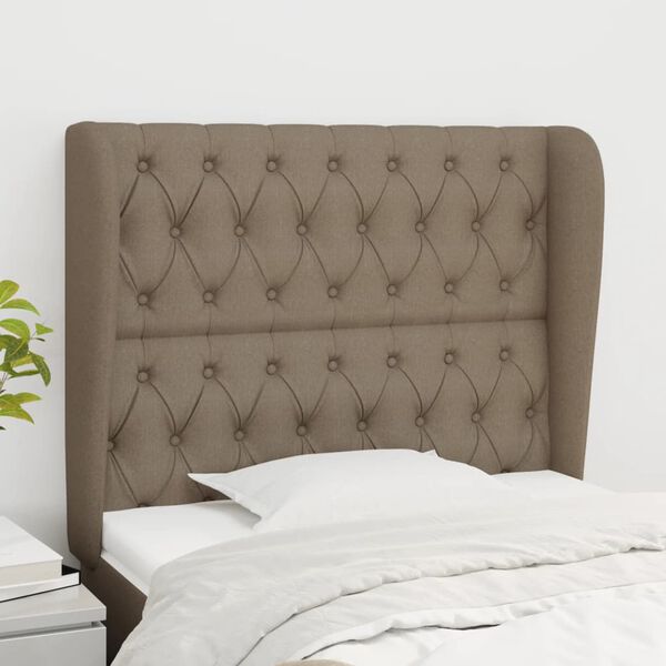 vidaXL Vzglavje z u&scaron;esi taupe 93x23x118/128 cm blago