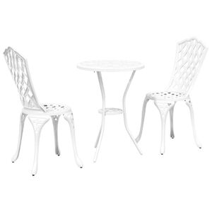 vidaXL Vrtnik Bistro Set 3 pcs Bela Aluminij