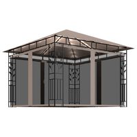 vidaXL Paviljon s komarnikom in LED lučkami 3x3x2,73 m taupe
